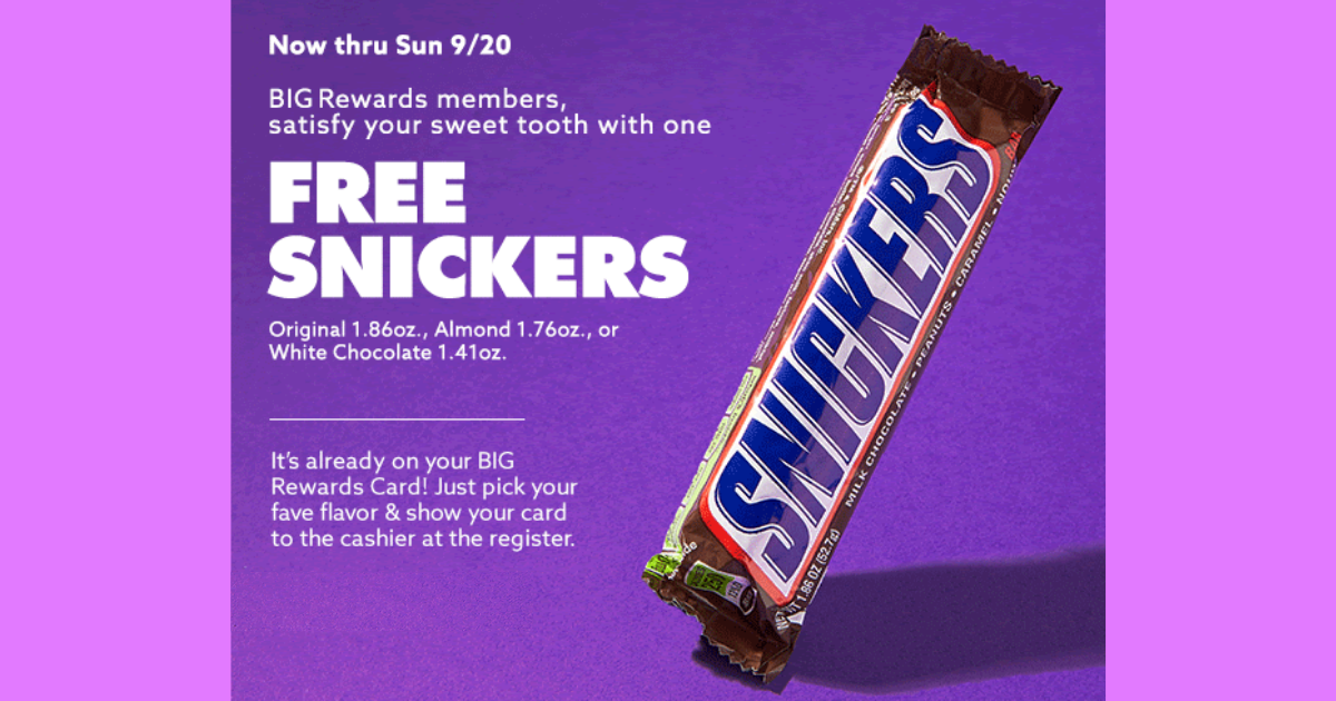 Free Snickers Bar For Big Lots Rewards Members The Freebie Guy® ️️️