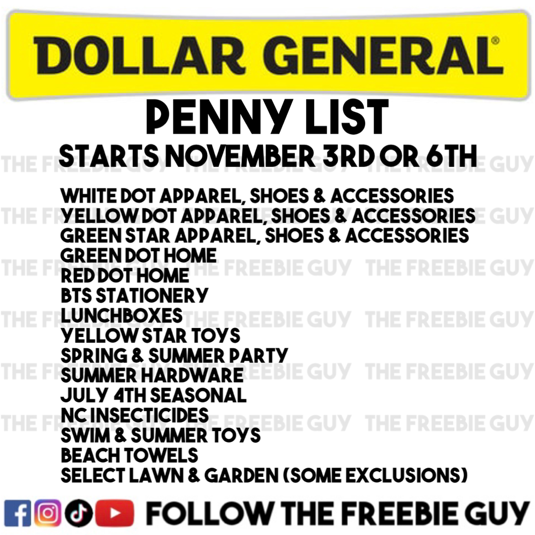 DOLLAR GENERAL PENNY LIST NOVEMBER 3, 2020 The Freebie Guy