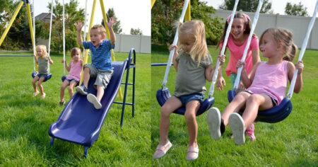 Sportspower Power Play Time Metal Swing Set with ft Heavy Duty Slide and Two Swings