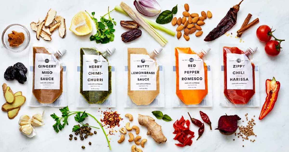 A variety of finely crafted Haven's Kitchen fresh sauces