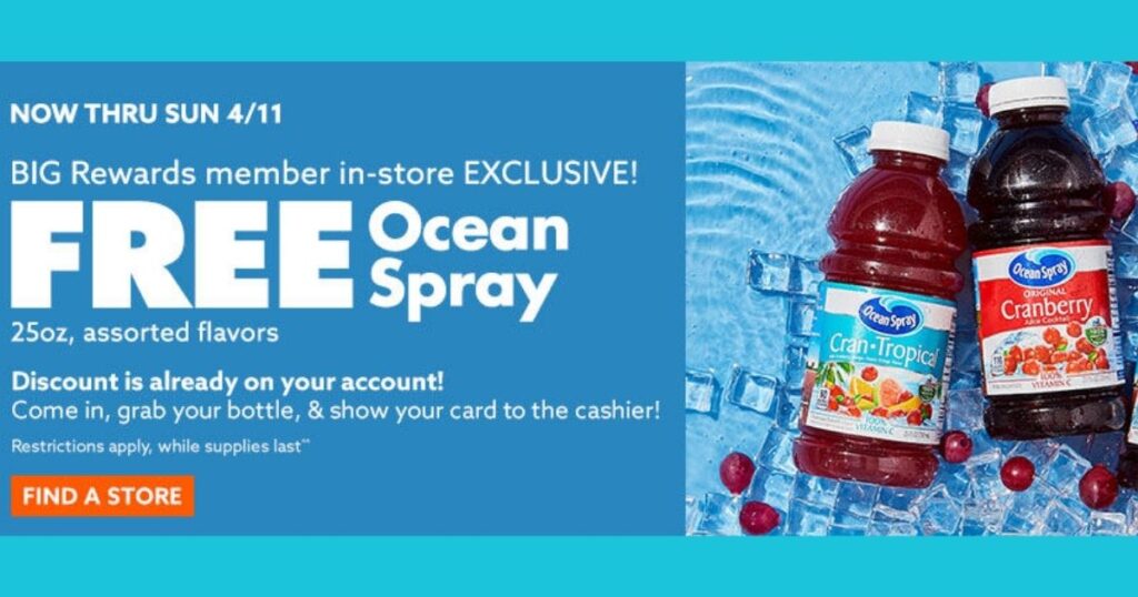 FREE Ocean Spray 25 oz for Big Lots Reward Members The Freebie Guy®