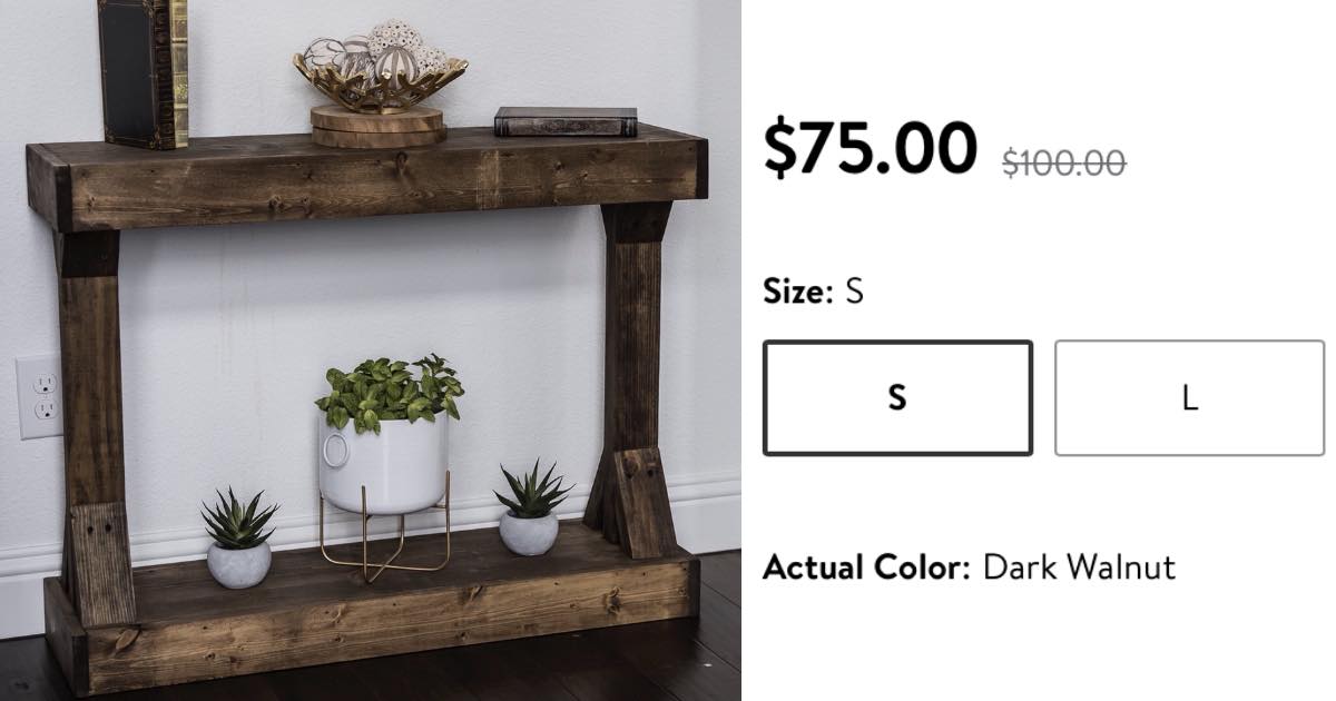 WALMART BARB CONSOLE TABLE SOLID WOOD ON SALE WITH FREE SHIPPING