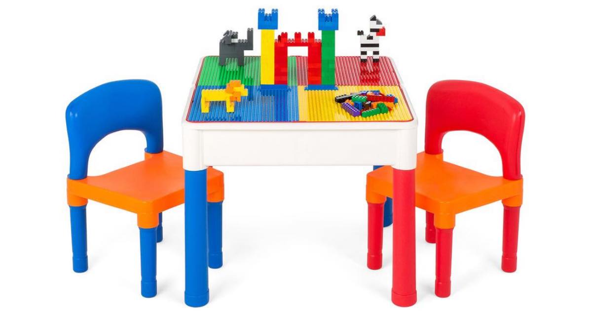 BCP 3in1 Kids Building Block Activity Play Table Set W/ Storage & 2