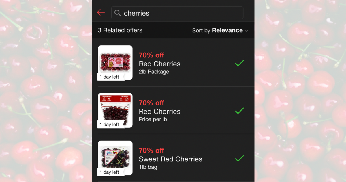 TARGET CHERRIES UP TO 70 OFF IN APP The Freebie Guy®