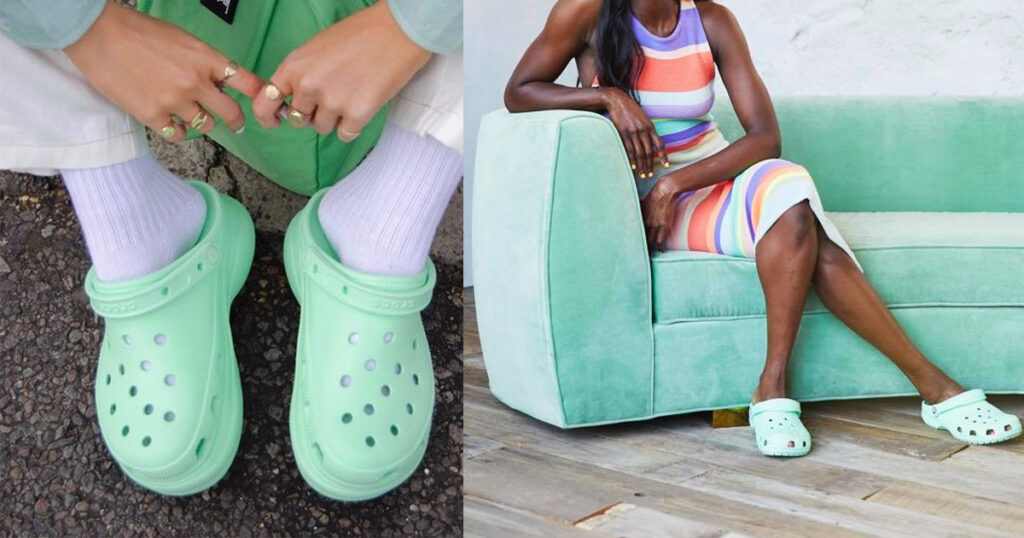 neo mint crocs with fur
