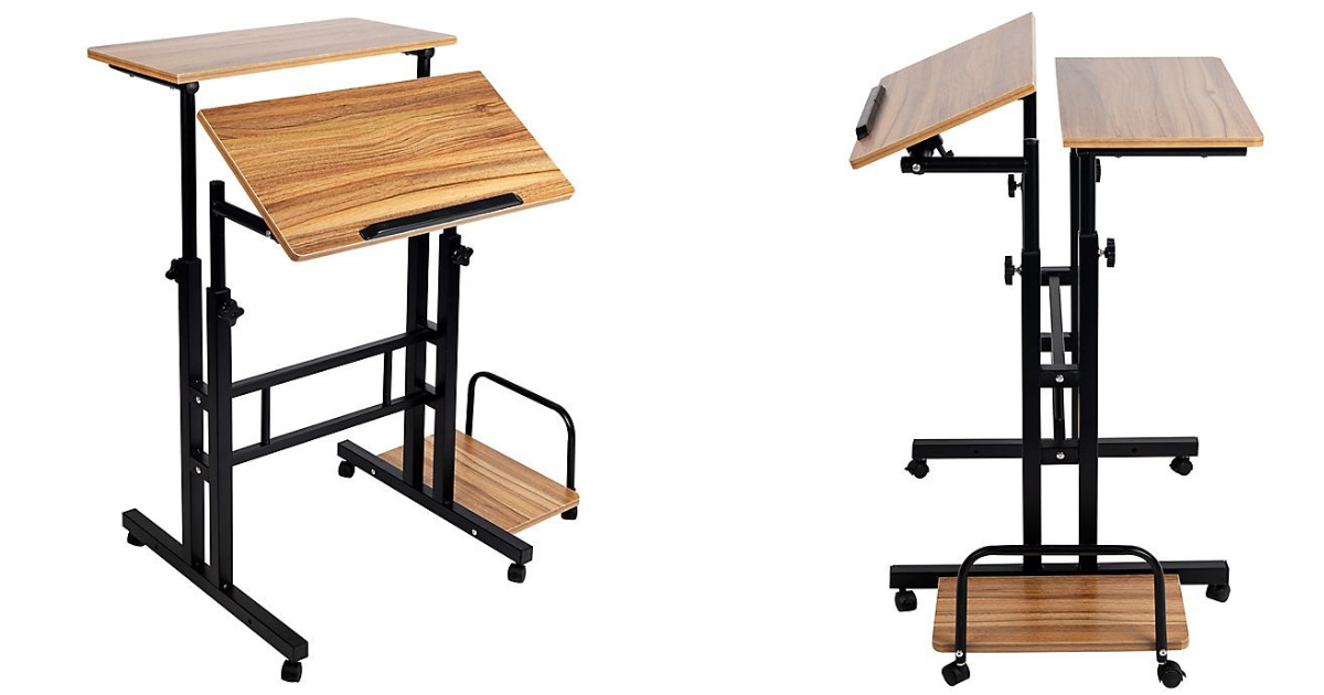 BED BATH & BEYOND Mind Reader Sitting/Standing Desk with Wheels in