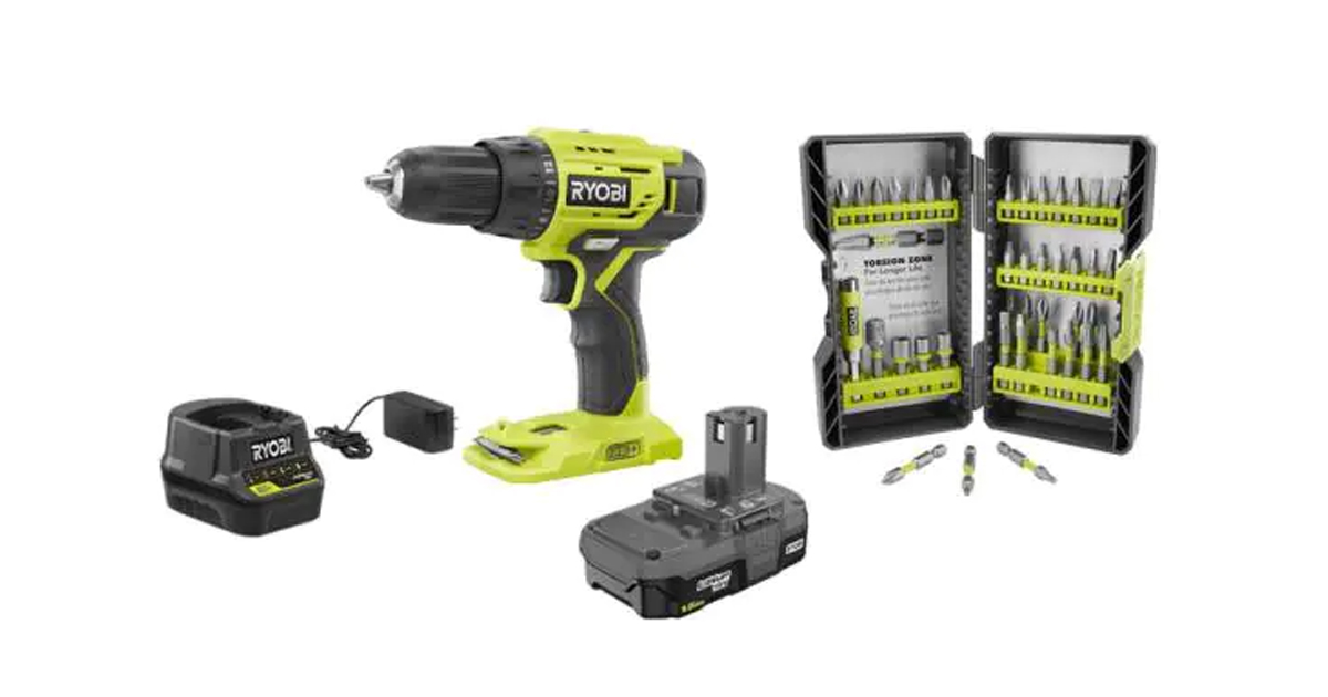 HOME DEPOT RYOBI CORDLESS DRILL, DRILL & DRIVER KIT + MORE ONLY 59