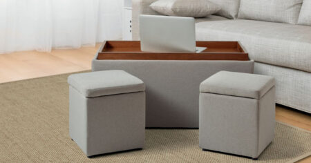 Storage Bench with Tray and Ottomans