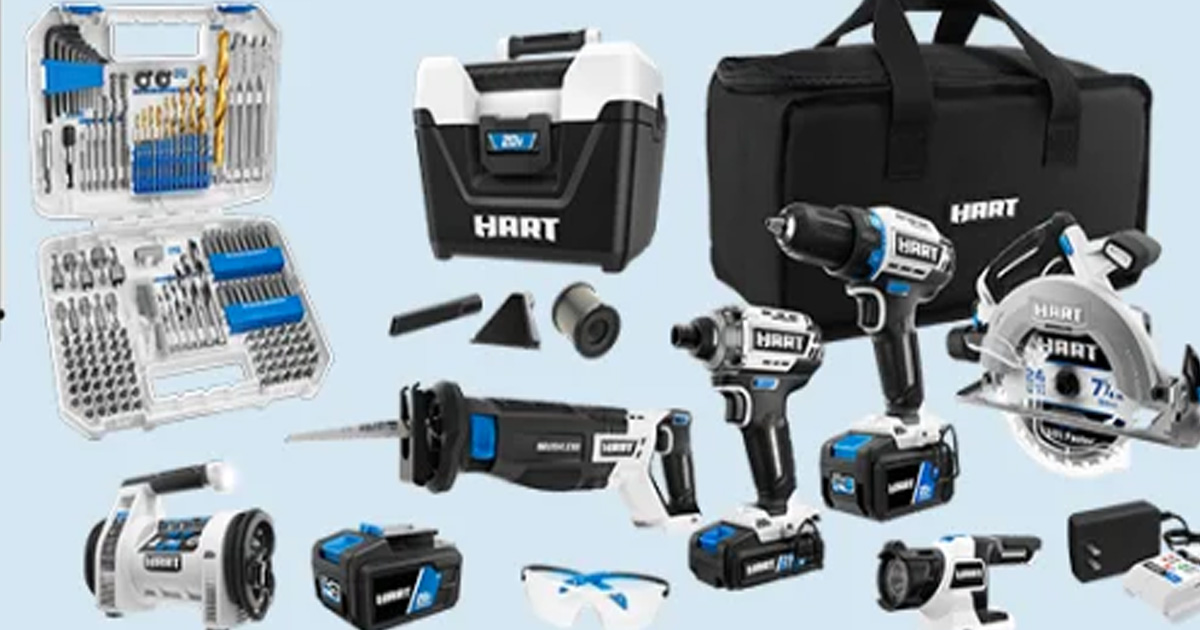 HART 20Volt Cordless 4Tool Combo Kit With 200Piece Accessory Kit And