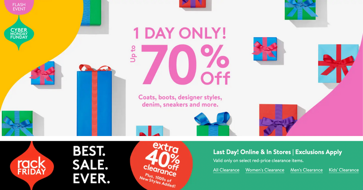 NORDSTROM RACK - CYBER MONDAY FUNDAY SALE UP TO 70% OFF!! - The Freebie ...