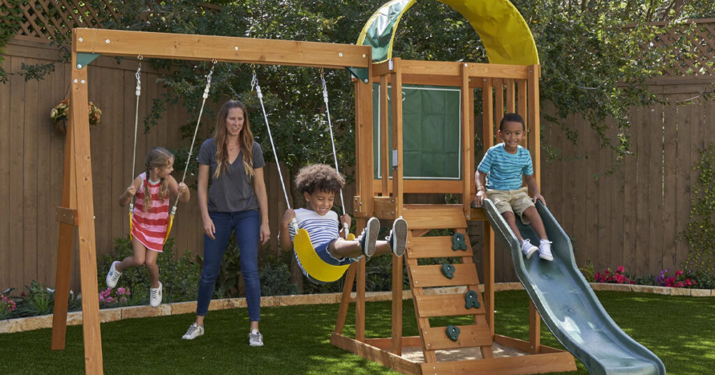 WALMART KIDKRAFT AINSLEY WOODEN OUTDOOR SWING SET ONLY 260 The   KidKraft Swing Set 1024x538 