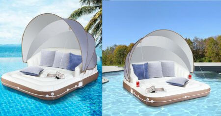 Costway Canopy Inflatable Pool Float Lounge Swimming Raft