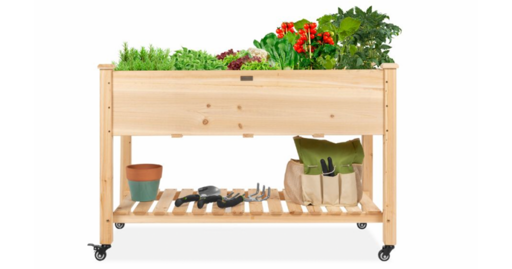 BCP - Mobile Raised Garden Bed Elevated Wood Planter w/ Wheels ...