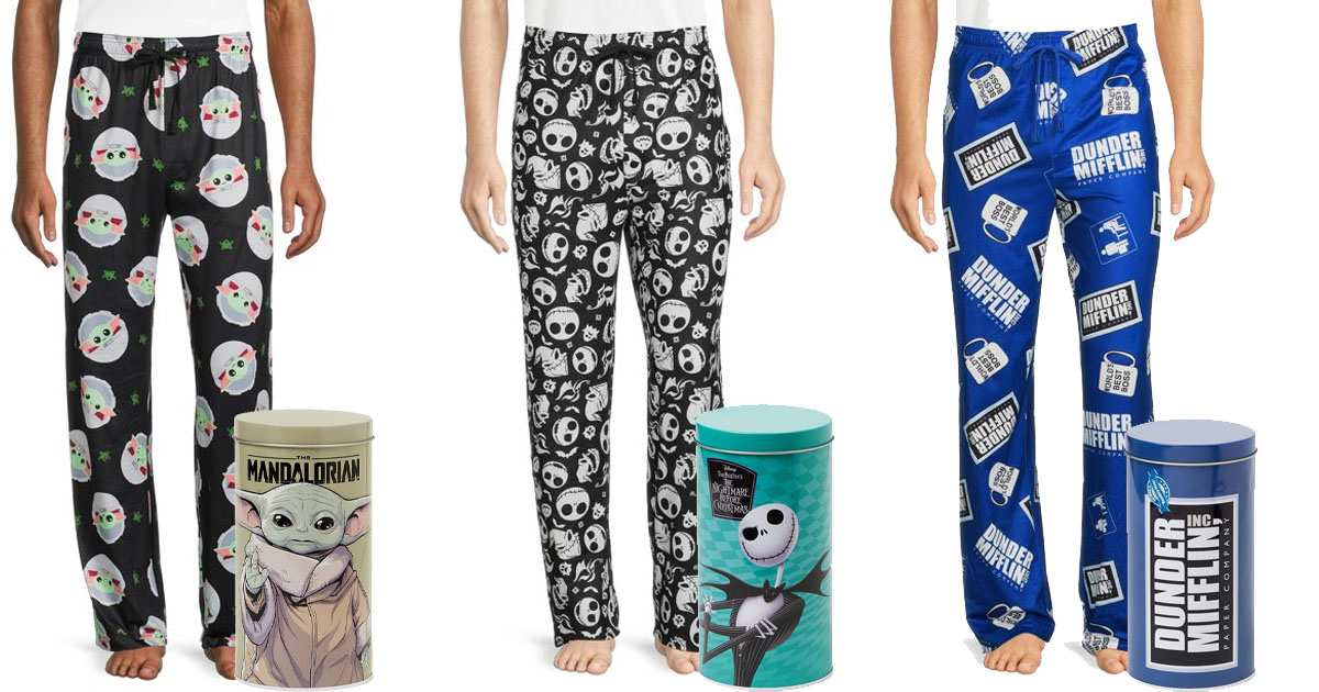 Sleep pants with collectible tin