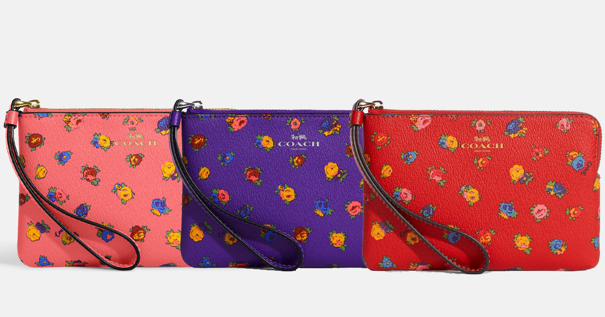 Corner Zip Wristlet With Mini Vintage Rose Print