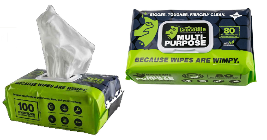 packages of crocodile cloth household cleaning wipes