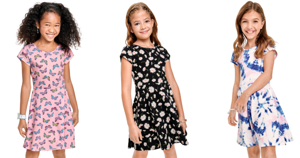 three girls in childrens place dresses