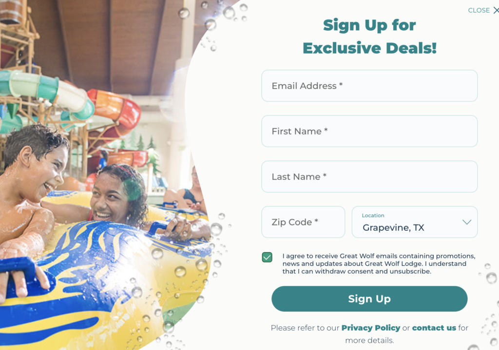 great wolf lodge email sign up