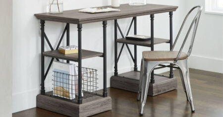 Conway Wood Writing Desk with Storage Gray Threshold