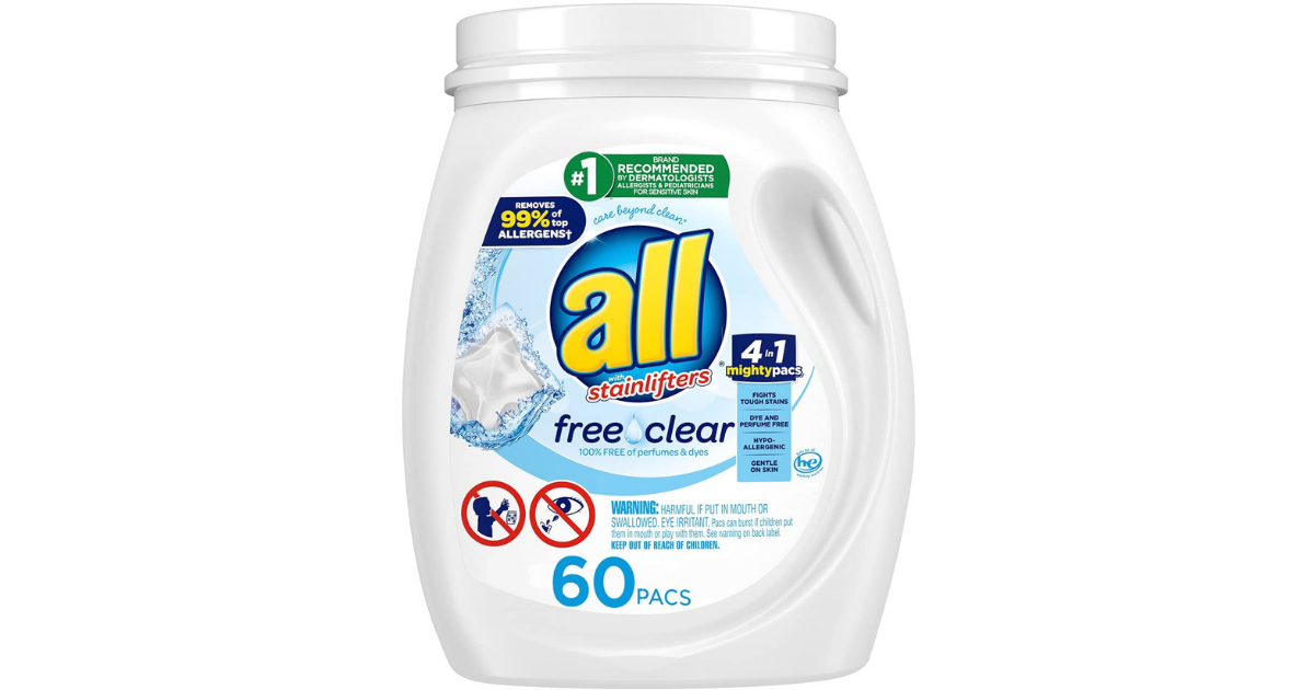 Amazon All Mighty Pacs Laundry Detergent, Free Clear for Sensitive