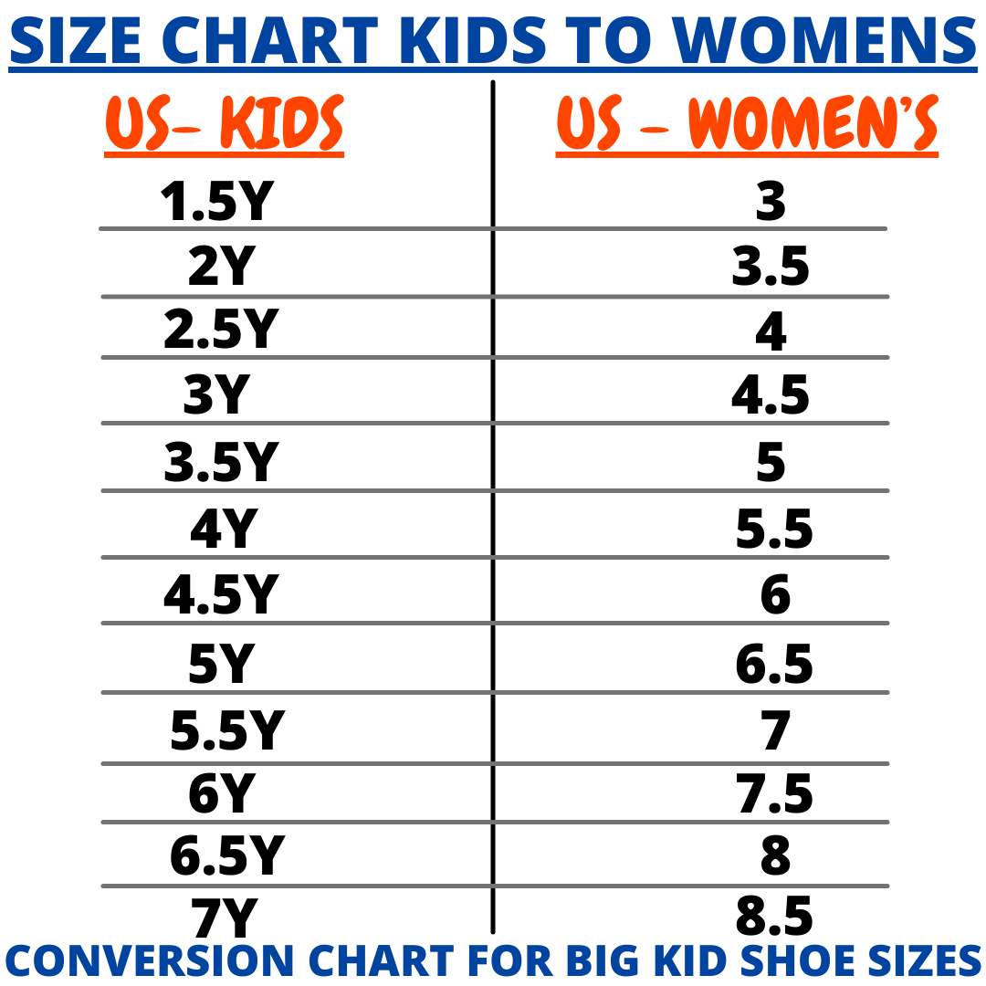 SIZE CHART KIDS TO WOMENS