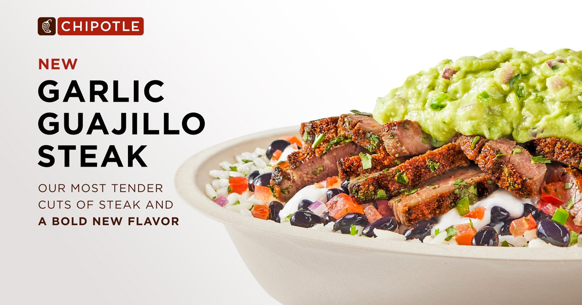 Free Garlic Guajilo Steak Order from Chipotle The Freebie Guy® ️️️