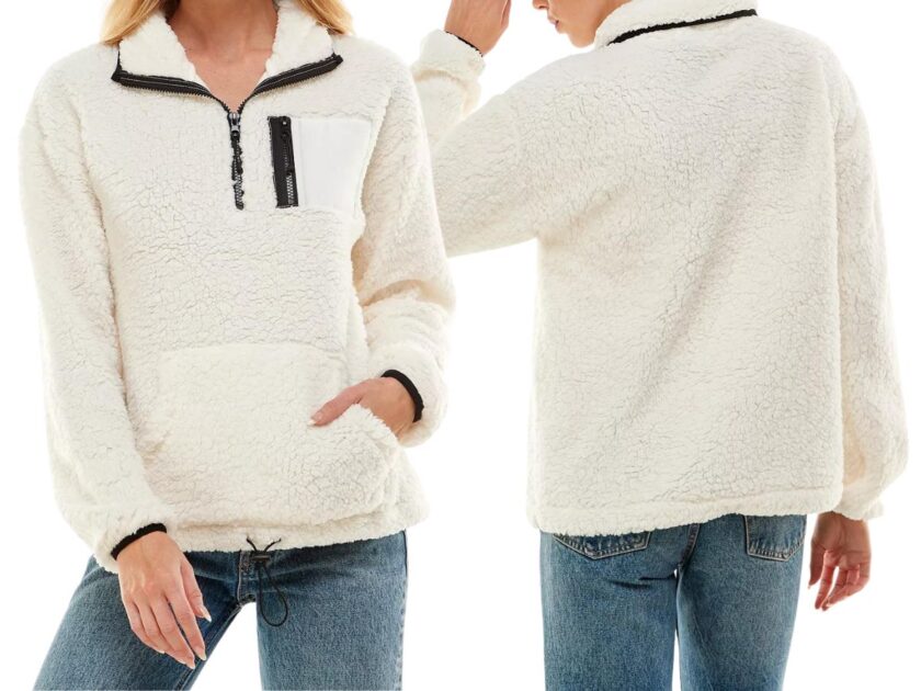 Planet Gold Juniors Sherpa Mock Neck Quarter Zip Jacket