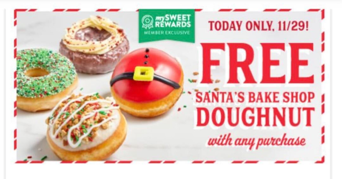 Free Santa's Bake Shop Doughnut at Krispy Kreme [with any purchase ...