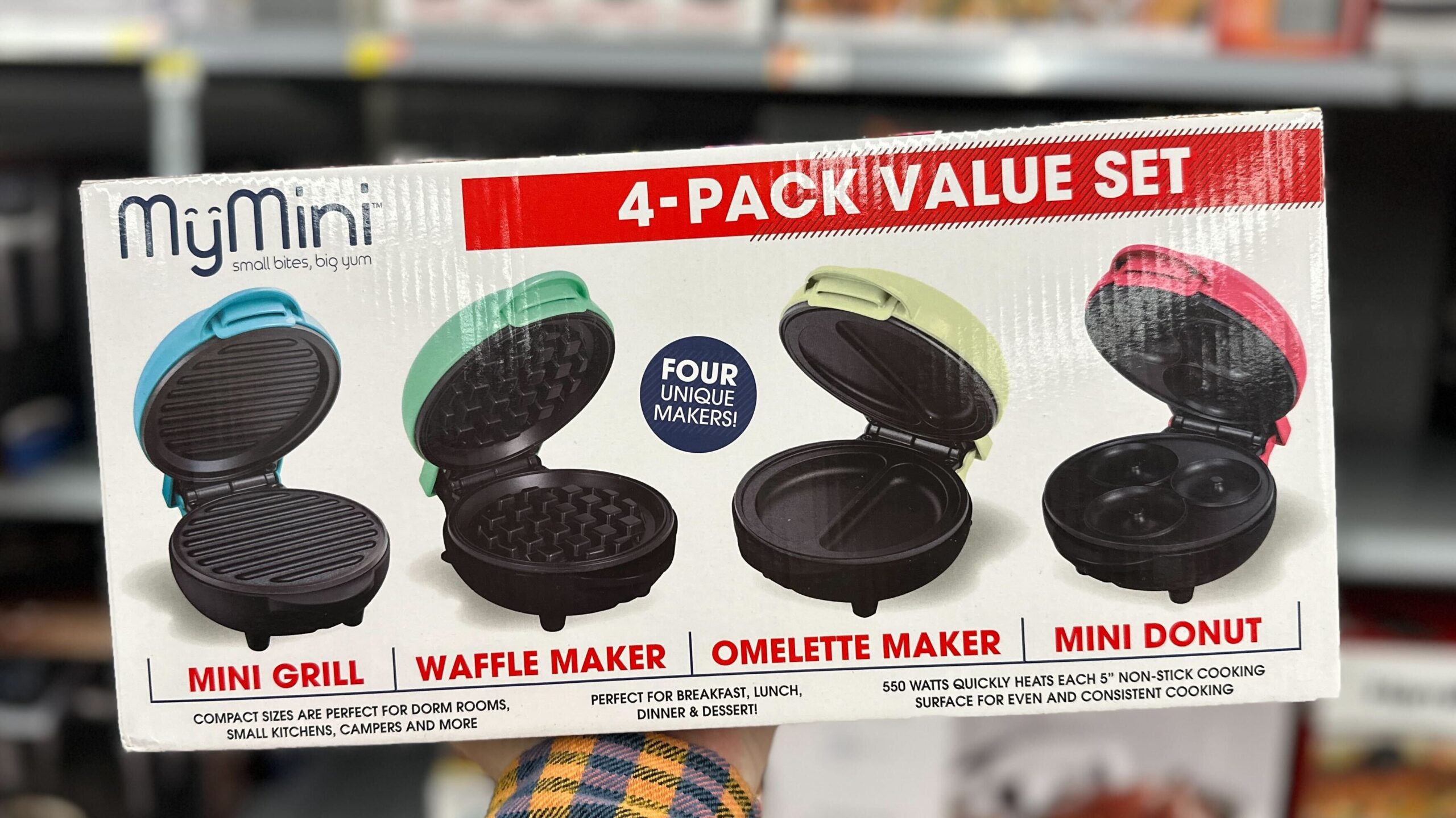 MyMini Deluxe Value Box Set Includes Waffle Maker Griddle Donut Maker and Omelette Maker 4 Pack