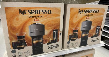 Nespressos on a shelf