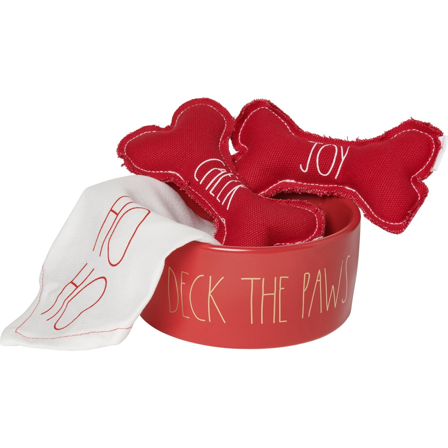 rae dunn deck the paws pet bowl bandana and dog toys set in red p wuc