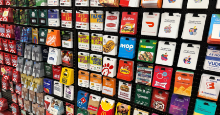 wall of gift cards