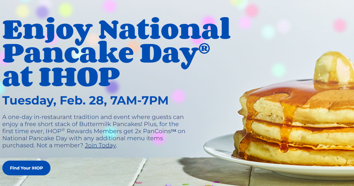 Free Pancakes at IHOP on National Pancake Day The Freebie Guy®