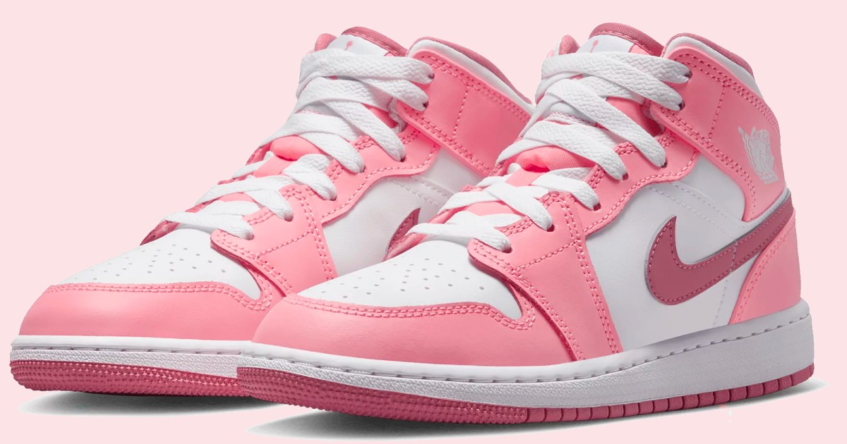 In Stock! Pink Kids' Air Jordan 1 Mid Basketball Shoes Just 109 The