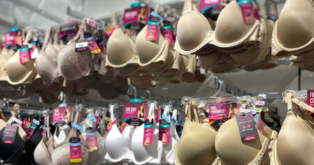 Women's Bras hanging on store wall