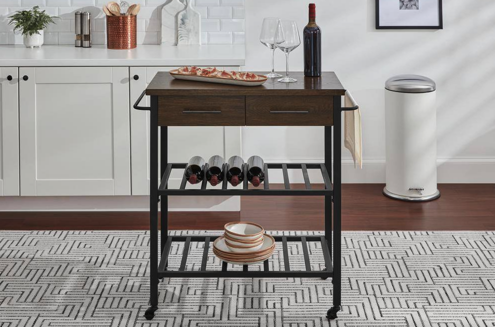 Blake Industrial Black Metal Frame Rolling Kitchen Cart