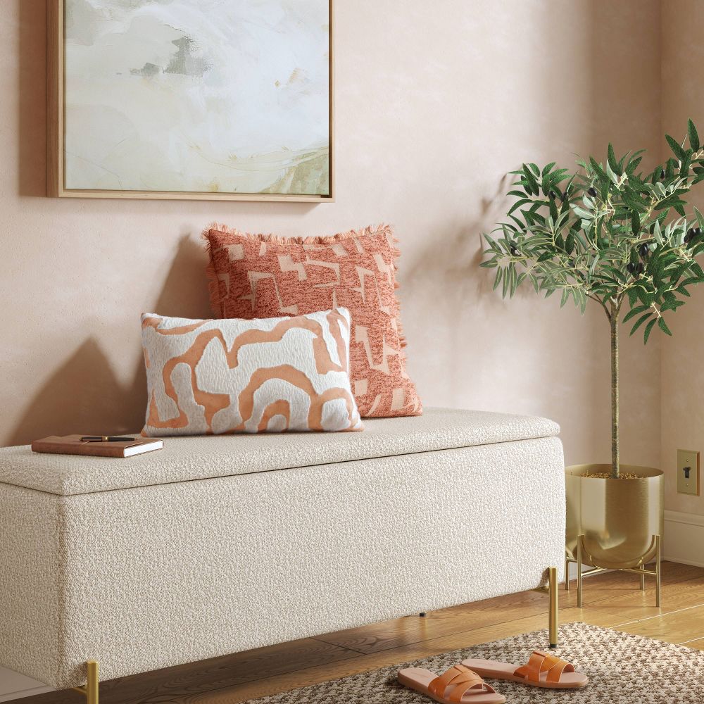 Geometric Patterned Cut Velvet Cotton Blend Square Throw Pillow