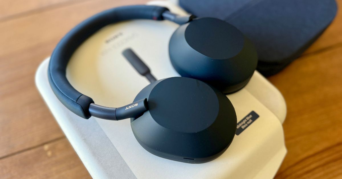 Sony headphones laying on a box