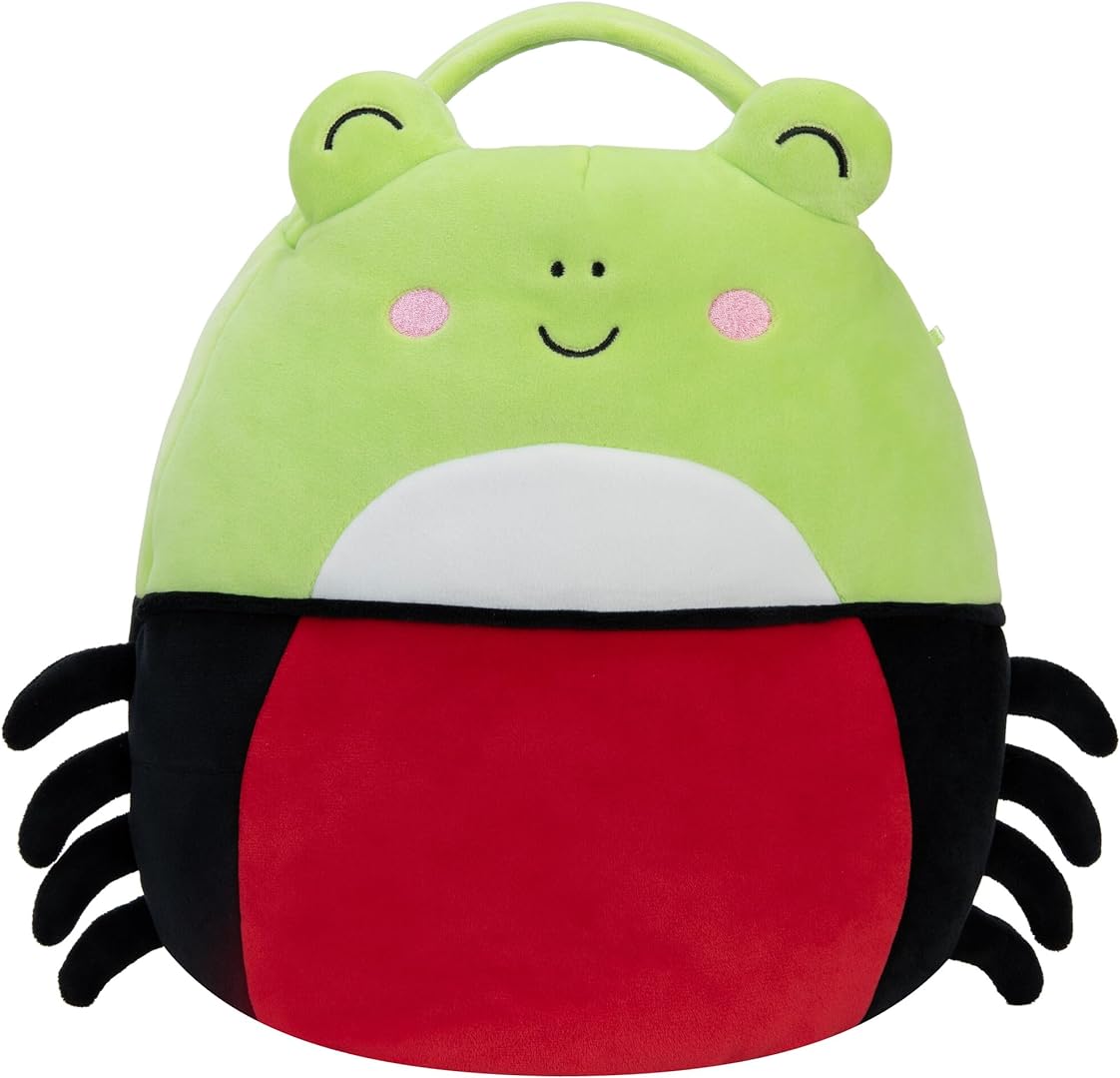Halloween treat bag that has a spider on the bottom and frog top