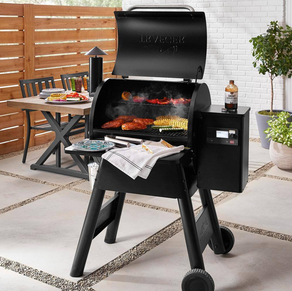 Traeger grill with food on it