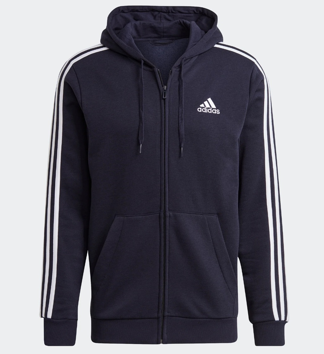 Mens Essentials Fleece Stripes Full Zip Hoodie