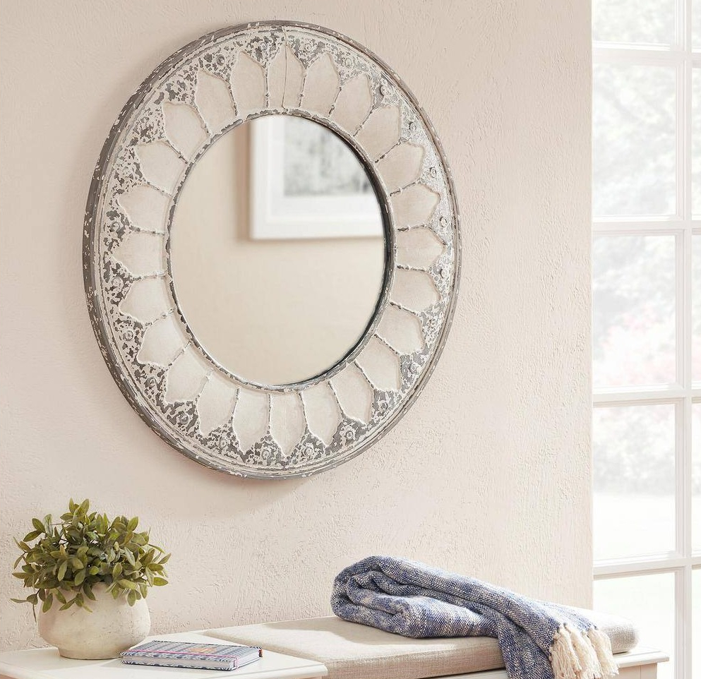 Home Decorators Collection Medium Round Ivory Antiqued Classic Accent Mirror