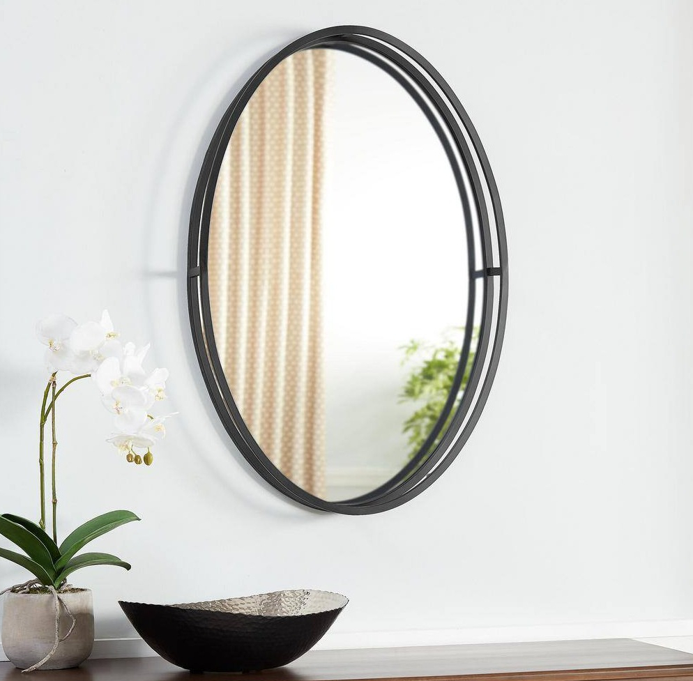 StyleWell Medium Oval Black Metal Classic Accent Mirror with Deep Set Frame