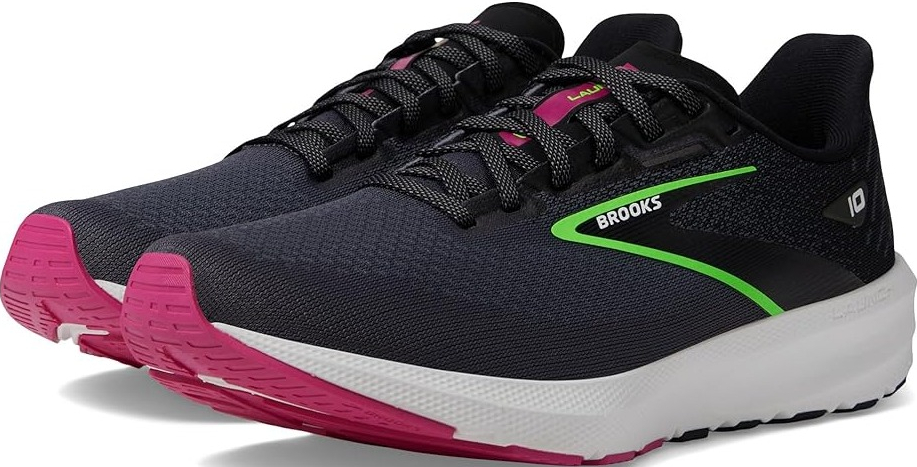 Brooks Launch black, white, and pink Brooks running shoes