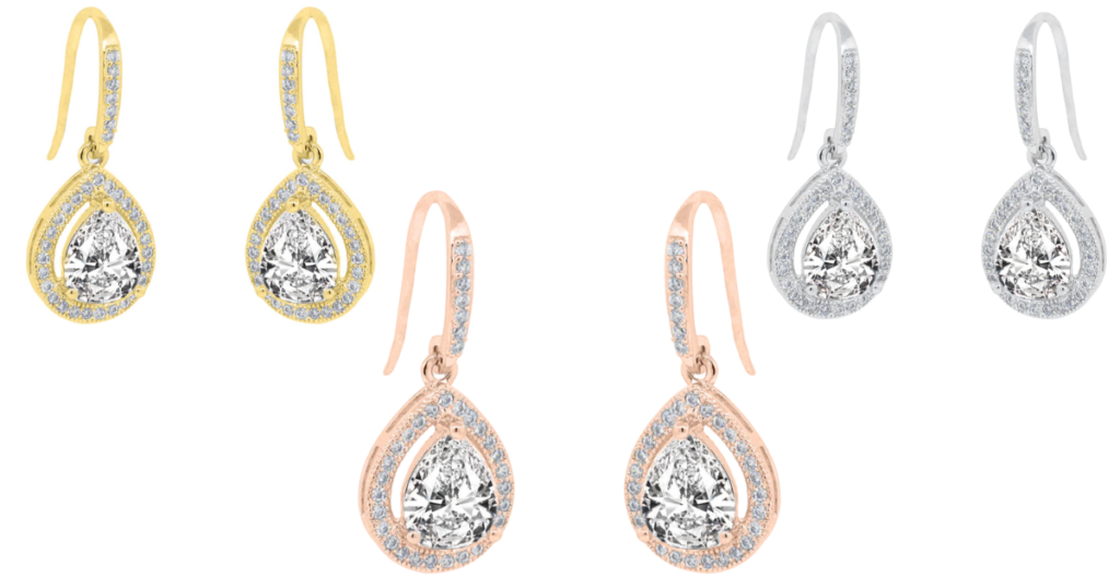 Isabel k White Gold Plated Halo Teardrop Earrings with CZ Crystals