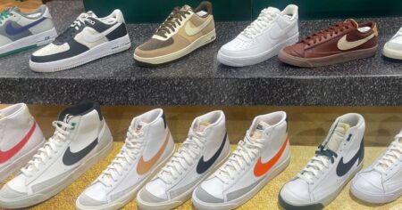 Variety of Nike Blazers, Air Max, Jordans, and Dunks on Sale Displayed Inside Nike Store - New Nike Styles on Clearance