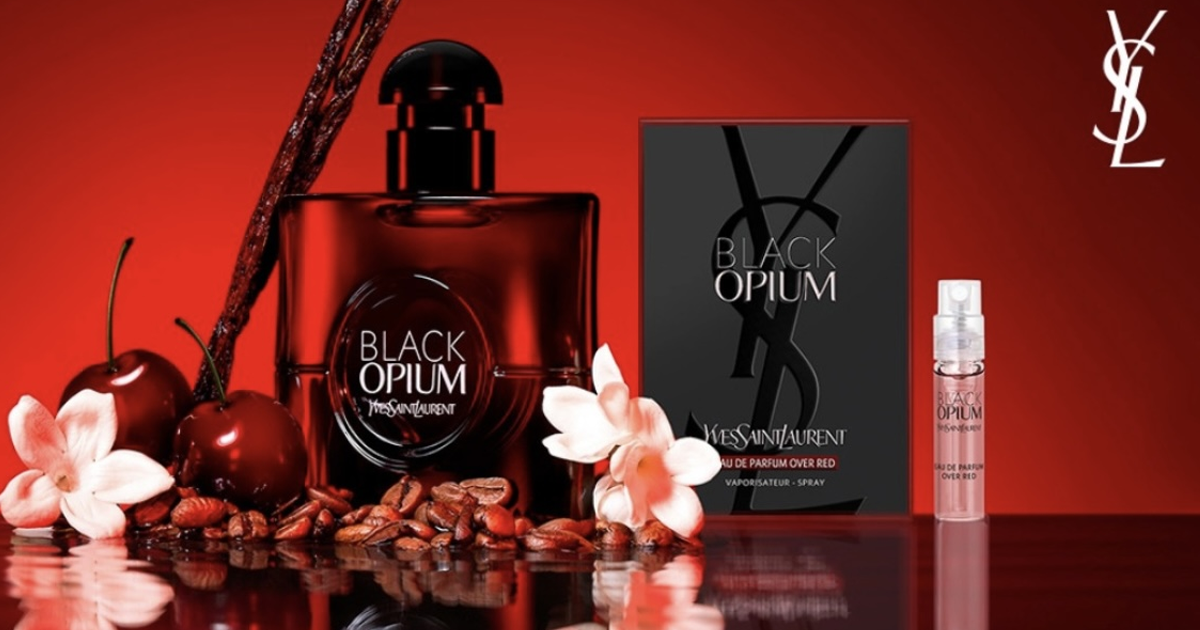 Possible Free YSL Beauty Black Opium Eau De Parfum Over Red Fragrance ...