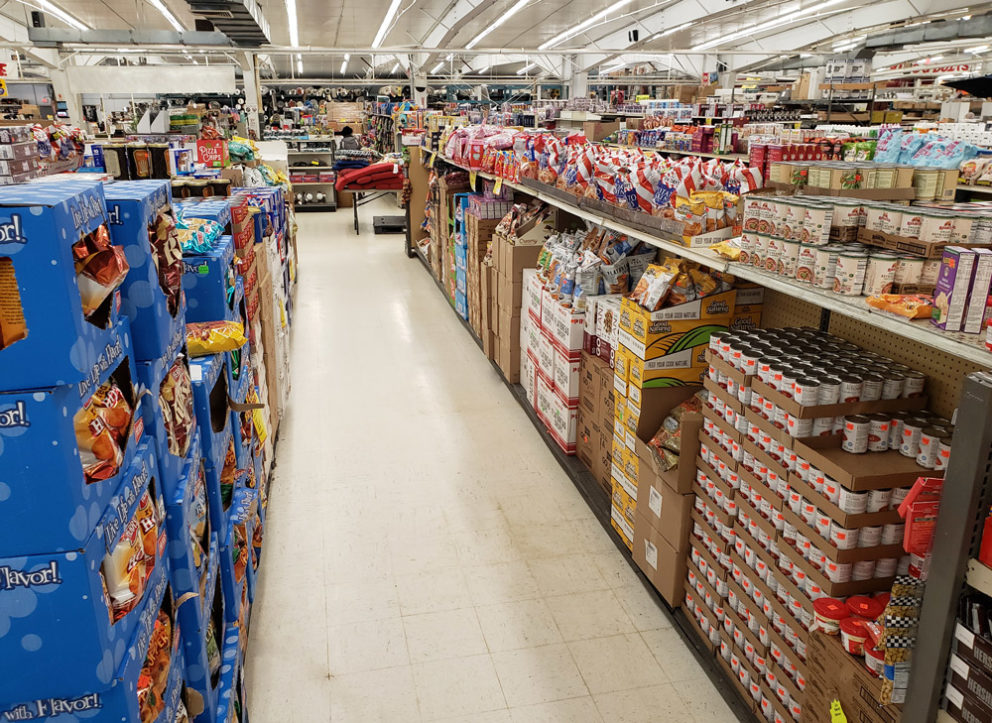 Aisle in Mardens Food salvage store