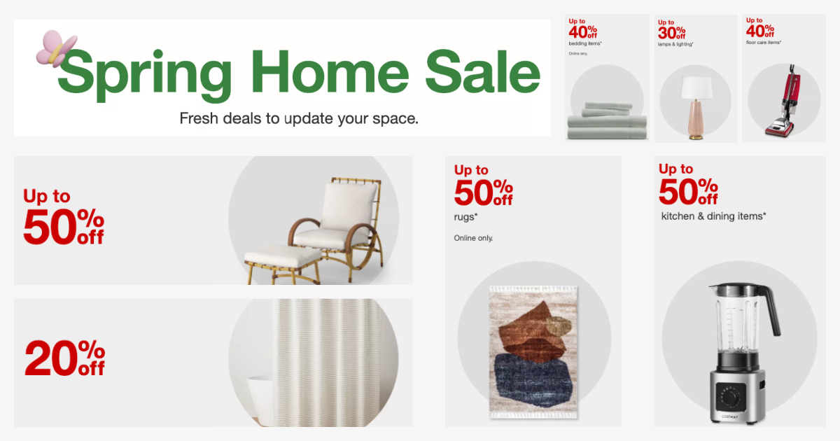 Assorted images of items included in Target sale