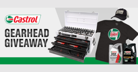 castrol gearhead prize pack with boxo tool set, t shirt, hat and quarts of castrol oil